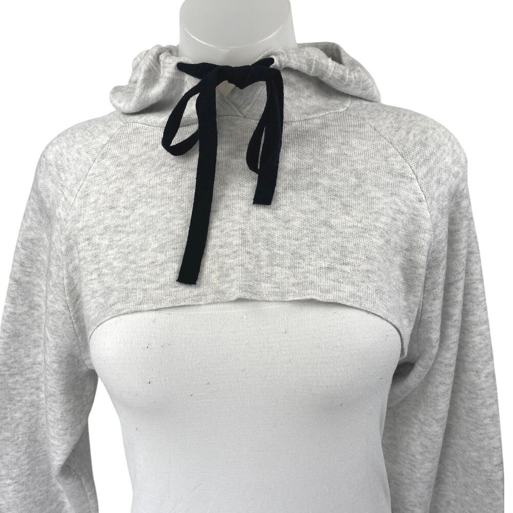 Bershka Gray Long Sleeve Cutout Drawstring Hooded Hoodie Crop Sweatshirt Top M - Picture 3 of 5